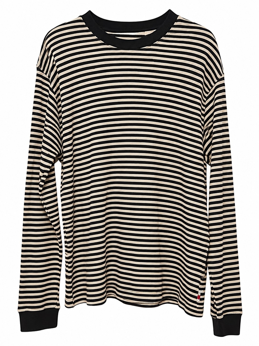 LEVI'S Standard Fit Men's Large Black and Cream Striped Long Sleeve Knit Sweater